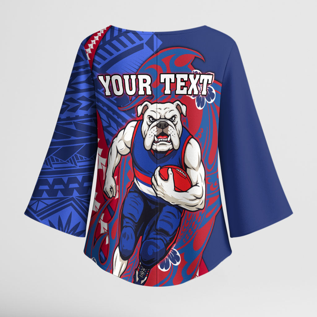 Personalized Western Bulldogs Kimono Sleeve Blouse Polynesian Tribal Bulldog Mascot With Hibiscus Floral Art