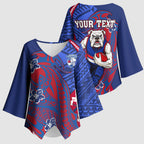 Personalized Western Bulldogs Kimono Sleeve Blouse Polynesian Tribal Bulldog Mascot With Hibiscus Floral Art
