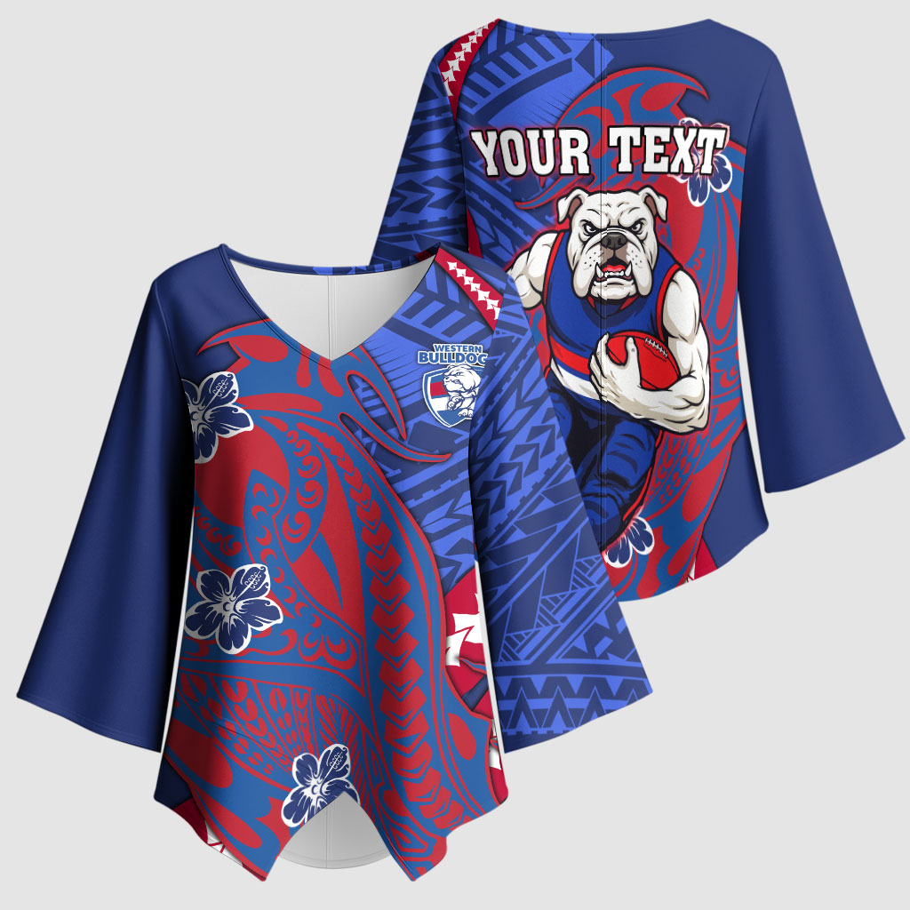 Personalized Western Bulldogs Kimono Sleeve Blouse Polynesian Tribal Bulldog Mascot With Hibiscus Floral Art