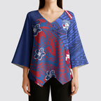Personalized Western Bulldogs Kimono Sleeve Blouse Polynesian Tribal Bulldog Mascot With Hibiscus Floral Art