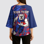 Personalized Western Bulldogs Kimono Sleeve Blouse Polynesian Tribal Bulldog Mascot With Hibiscus Floral Art