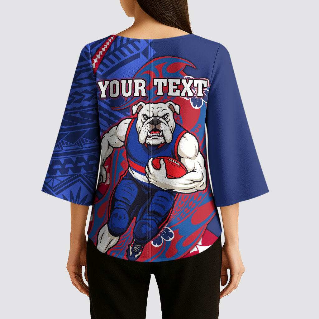 Personalized Western Bulldogs Kimono Sleeve Blouse Polynesian Tribal Bulldog Mascot With Hibiscus Floral Art