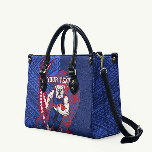 Personalized Western Bulldogs Leather Bag Polynesian Tribal Bulldog Mascot With Hibiscus Floral Art