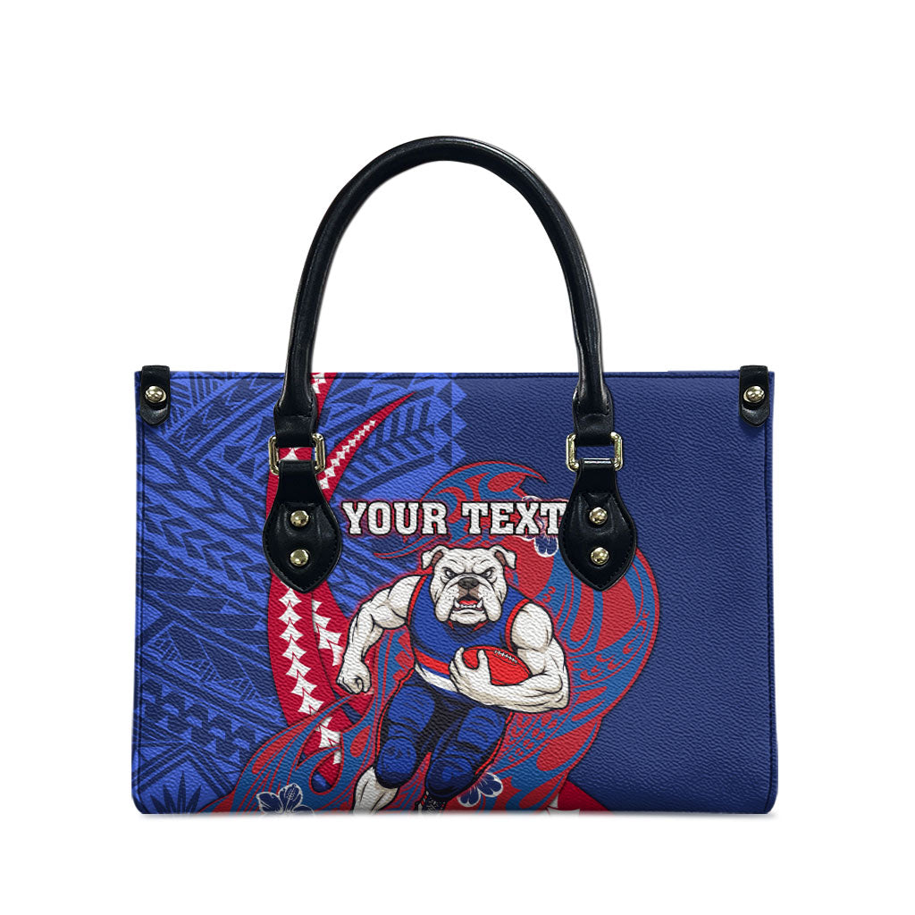 Personalized Western Bulldogs Leather Bag Polynesian Tribal Bulldog Mascot With Hibiscus Floral Art
