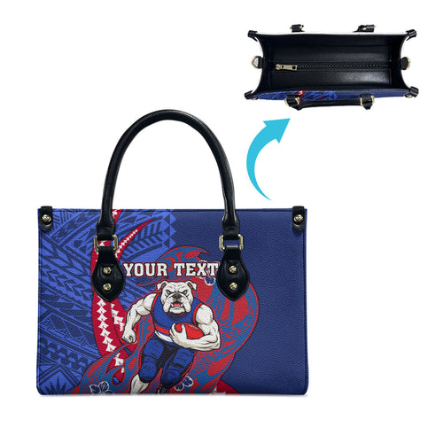 Personalized Western Bulldogs Leather Bag Polynesian Tribal Bulldog Mascot With Hibiscus Floral Art