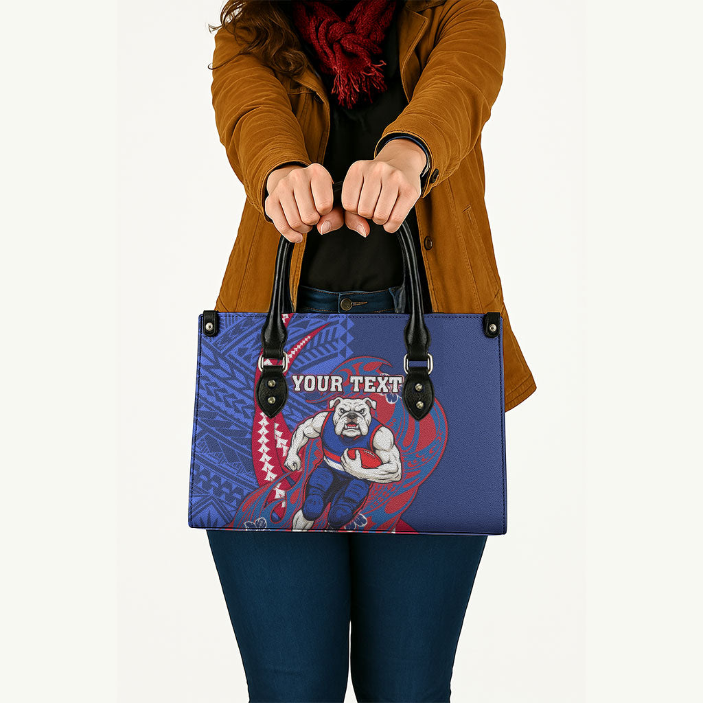 Personalized Western Bulldogs Leather Bag Polynesian Tribal Bulldog Mascot With Hibiscus Floral Art