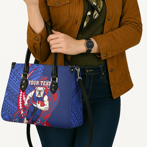 Personalized Western Bulldogs Leather Bag Polynesian Tribal Bulldog Mascot With Hibiscus Floral Art