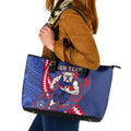Personalized Western Bulldogs Leather Tote Bag Polynesian Tribal Bulldog Mascot With Hibiscus Floral Art