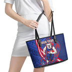 Personalized Western Bulldogs Leather Tote Bag Polynesian Tribal Bulldog Mascot With Hibiscus Floral Art