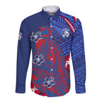 Personalized Western Bulldogs Long Sleeve Button Shirt Polynesian Tribal Bulldog Mascot With Hibiscus Floral Art