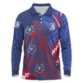 Personalized Western Bulldogs Long Sleeve Polo Shirt Polynesian Tribal Bulldog Mascot With Hibiscus Floral Art