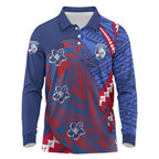 Personalized Western Bulldogs Long Sleeve Polo Shirt Polynesian Tribal Bulldog Mascot With Hibiscus Floral Art