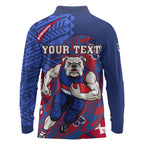 Personalized Western Bulldogs Long Sleeve Polo Shirt Polynesian Tribal Bulldog Mascot With Hibiscus Floral Art
