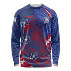 Personalized Western Bulldogs Long Sleeve Shirt Polynesian Tribal Bulldog Mascot With Hibiscus Floral Art