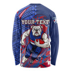 Personalized Western Bulldogs Long Sleeve Shirt Polynesian Tribal Bulldog Mascot With Hibiscus Floral Art