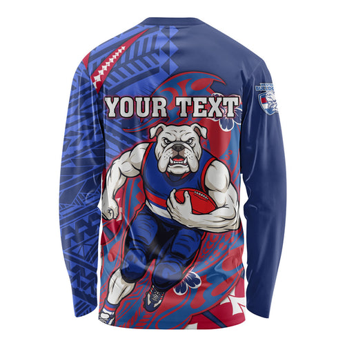 Personalized Western Bulldogs Long Sleeve Shirt Polynesian Tribal Bulldog Mascot With Hibiscus Floral Art