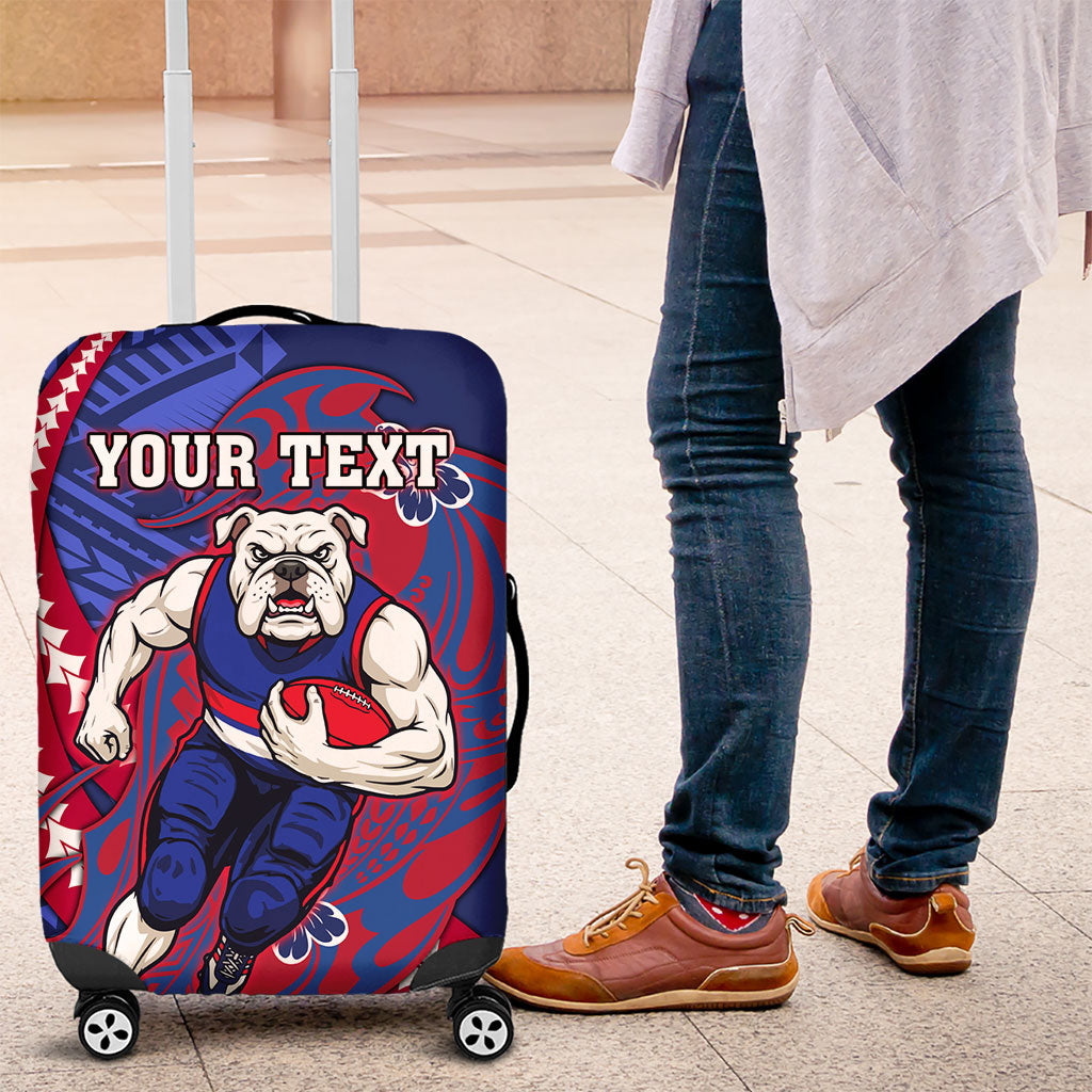 Personalized Western Bulldogs Luggage Cover Polynesian Tribal Bulldog Mascot With Hibiscus Floral Art