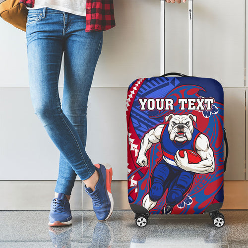 Personalized Western Bulldogs Luggage Cover Polynesian Tribal Bulldog Mascot With Hibiscus Floral Art