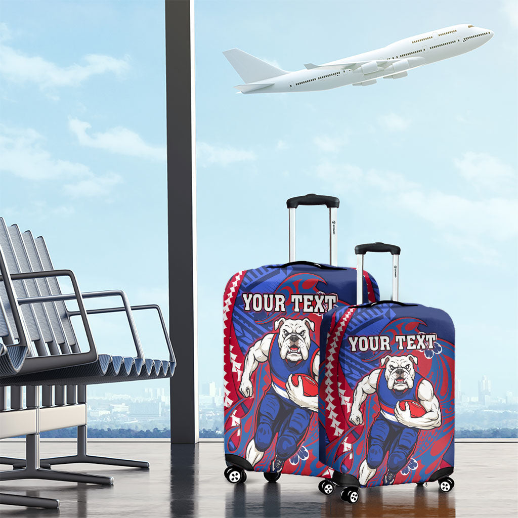 Personalized Western Bulldogs Luggage Cover Polynesian Tribal Bulldog Mascot With Hibiscus Floral Art