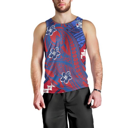 Personalized Western Bulldogs Men Tank Top Polynesian Tribal Bulldog Mascot With Hibiscus Floral Art