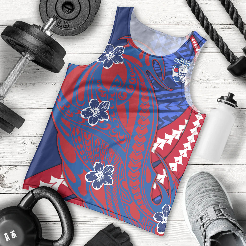 Personalized Western Bulldogs Men Tank Top Polynesian Tribal Bulldog Mascot With Hibiscus Floral Art