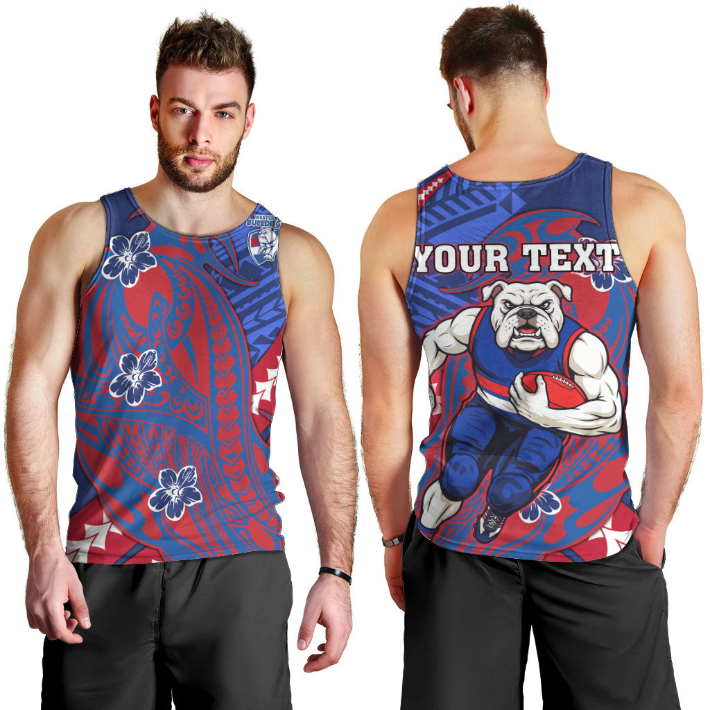 Personalized Western Bulldogs Men Tank Top Polynesian Tribal Bulldog Mascot With Hibiscus Floral Art