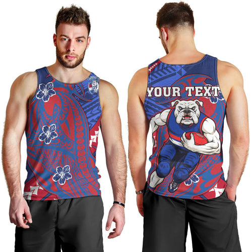 Personalized Western Bulldogs Men Tank Top Polynesian Tribal Bulldog Mascot With Hibiscus Floral Art