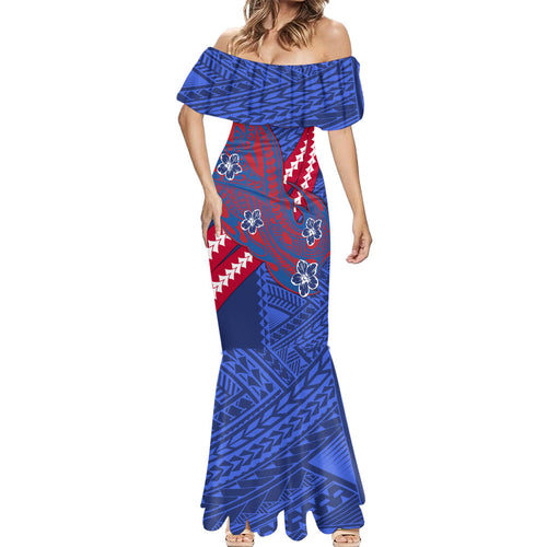 Personalized Western Bulldogs Mermaid Dress Polynesian Tribal Bulldog Mascot With Hibiscus Floral Art
