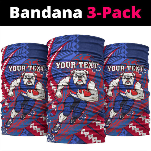 Personalized Western Bulldogs Neck Gaiter Polynesian Tribal Bulldog Mascot With Hibiscus Floral Art