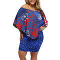 Personalized Western Bulldogs Off Shoulder Short Dress Polynesian Tribal Bulldog Mascot With Hibiscus Floral Art