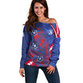 Personalized Western Bulldogs Off Shoulder Sweater Polynesian Tribal Bulldog Mascot With Hibiscus Floral Art