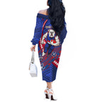 Personalized Western Bulldogs Off The Shoulder Long Sleeve Dress Polynesian Tribal Bulldog Mascot With Hibiscus Floral Art