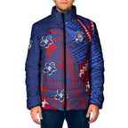 Personalized Western Bulldogs Padded Jacket Polynesian Tribal Bulldog Mascot With Hibiscus Floral Art