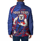 Personalized Western Bulldogs Padded Jacket Polynesian Tribal Bulldog Mascot With Hibiscus Floral Art