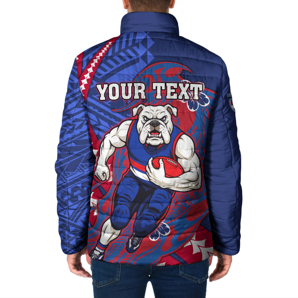 Personalized Western Bulldogs Padded Jacket Polynesian Tribal Bulldog Mascot With Hibiscus Floral Art
