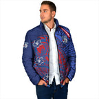 Personalized Western Bulldogs Padded Jacket Polynesian Tribal Bulldog Mascot With Hibiscus Floral Art
