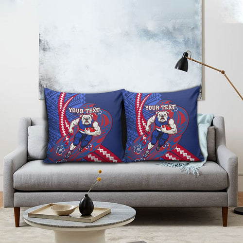 Personalized Western Bulldogs Pillow Cover Polynesian Tribal Bulldog Mascot With Hibiscus Floral Art