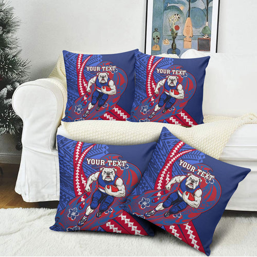 Personalized Western Bulldogs Pillow Cover Polynesian Tribal Bulldog Mascot With Hibiscus Floral Art