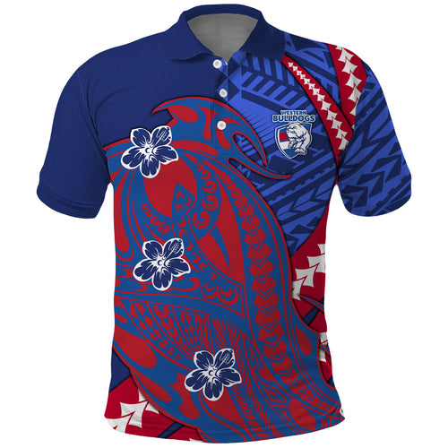Personalized Western Bulldogs Polo Shirt Polynesian Tribal Bulldog Mascot With Hibiscus Floral Art