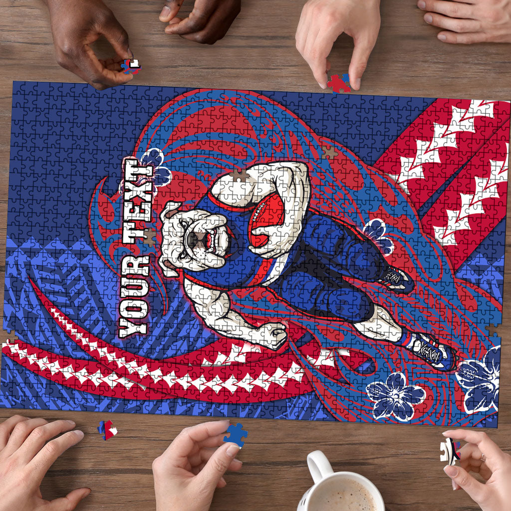 Personalized Western Bulldogs Puzzle Polynesian Tribal Bulldog Mascot With Hibiscus Floral Art