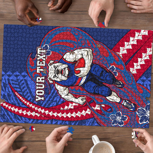 Personalized Western Bulldogs Puzzle Polynesian Tribal Bulldog Mascot With Hibiscus Floral Art