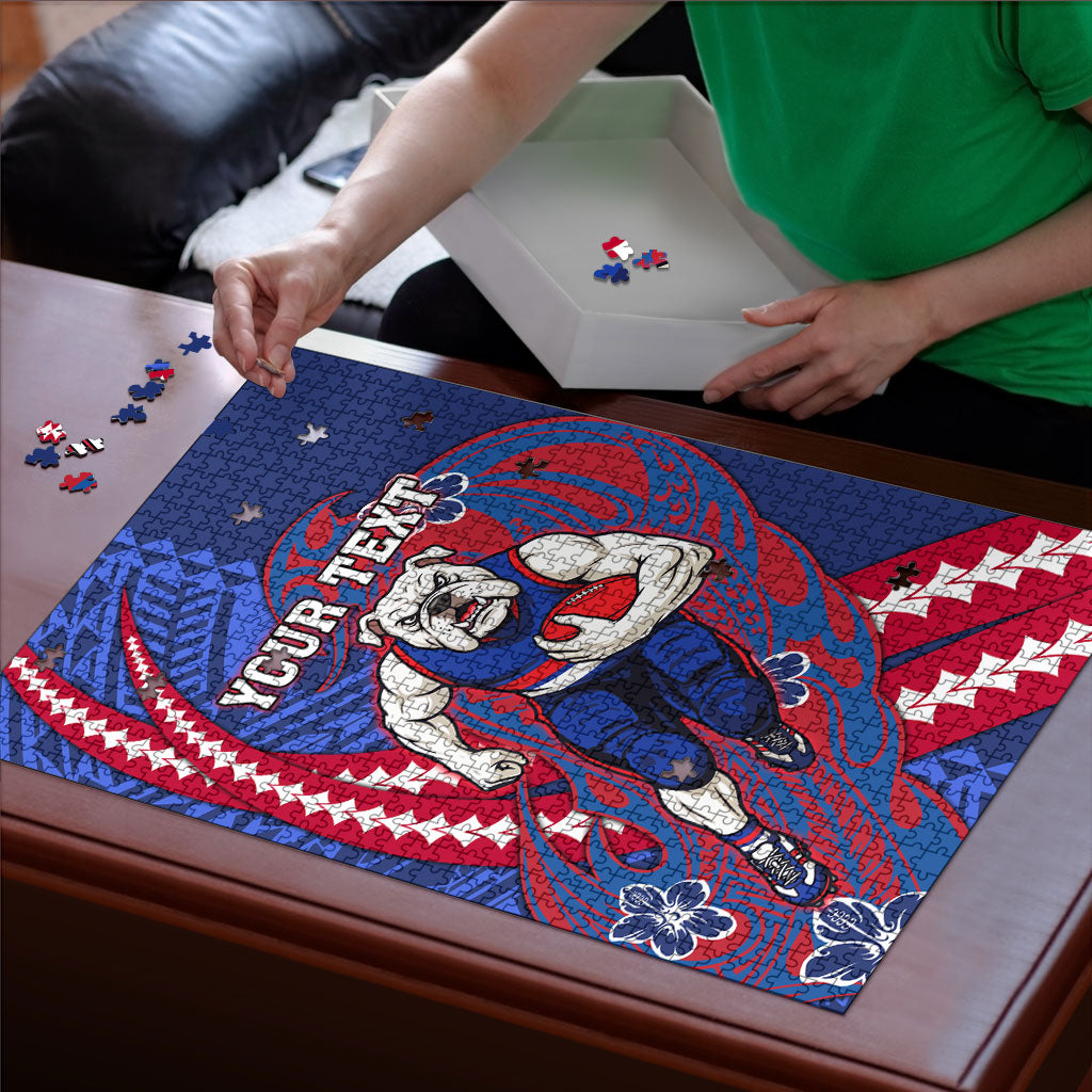 Personalized Western Bulldogs Puzzle Polynesian Tribal Bulldog Mascot With Hibiscus Floral Art