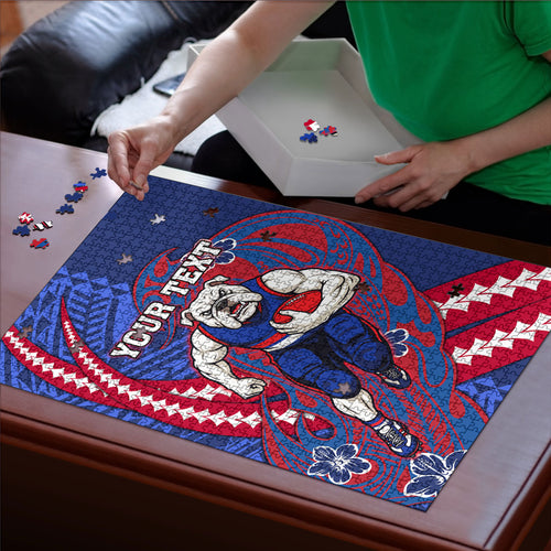Personalized Western Bulldogs Puzzle Polynesian Tribal Bulldog Mascot With Hibiscus Floral Art