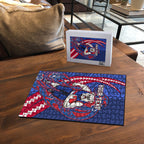 Personalized Western Bulldogs Puzzle Polynesian Tribal Bulldog Mascot With Hibiscus Floral Art