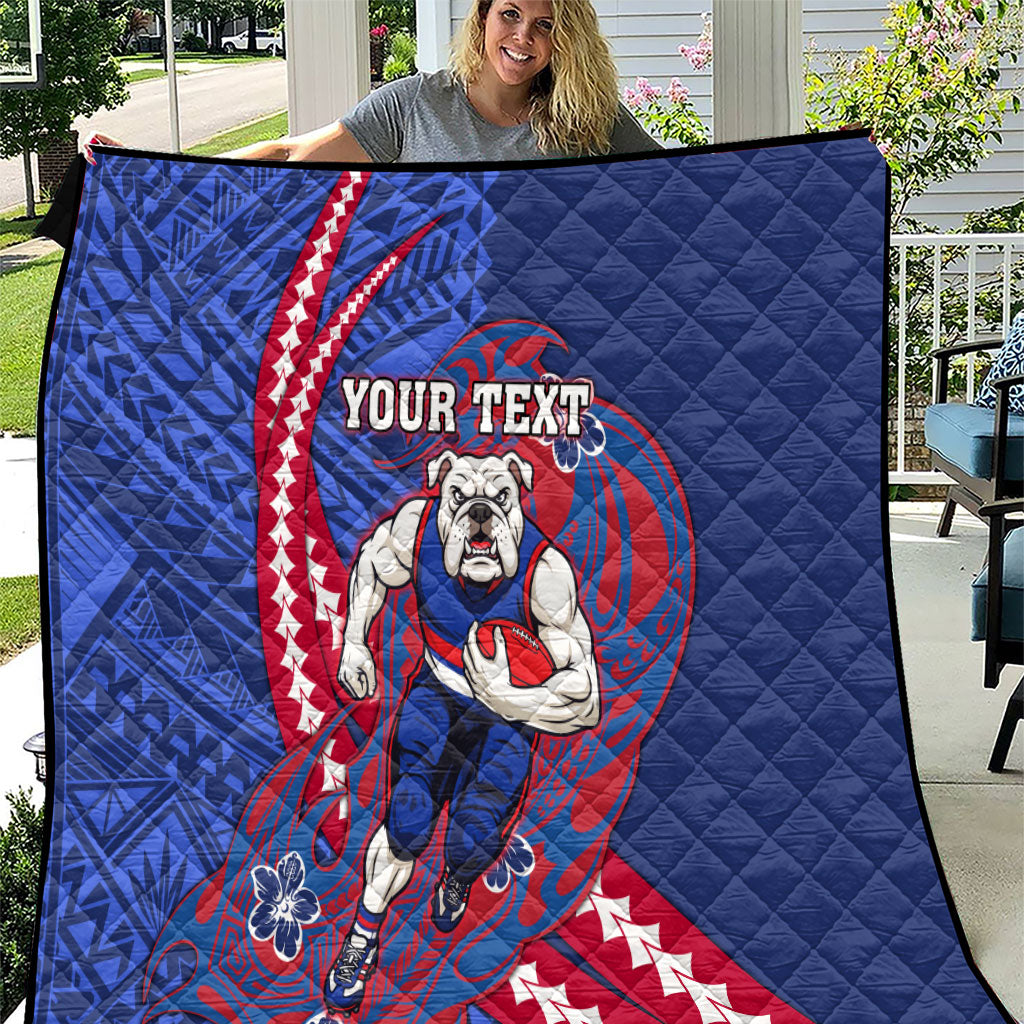 Personalized Western Bulldogs Quilt Polynesian Tribal Bulldog Mascot With Hibiscus Floral Art