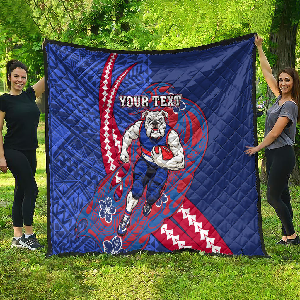 Personalized Western Bulldogs Quilt Polynesian Tribal Bulldog Mascot With Hibiscus Floral Art