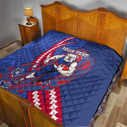 Personalized Western Bulldogs Quilt Polynesian Tribal Bulldog Mascot With Hibiscus Floral Art