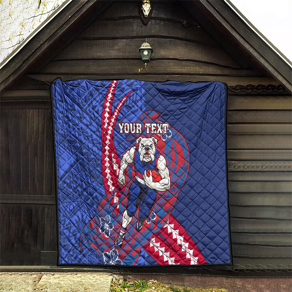 Personalized Western Bulldogs Quilt Polynesian Tribal Bulldog Mascot With Hibiscus Floral Art