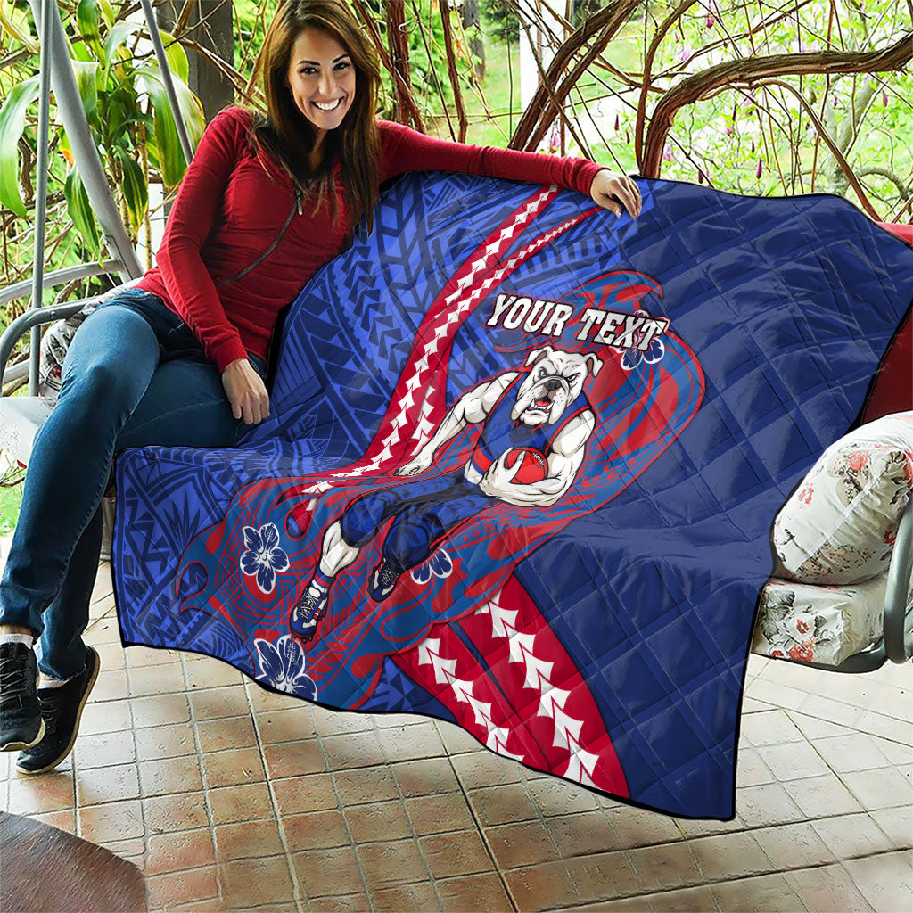 Personalized Western Bulldogs Quilt Polynesian Tribal Bulldog Mascot With Hibiscus Floral Art