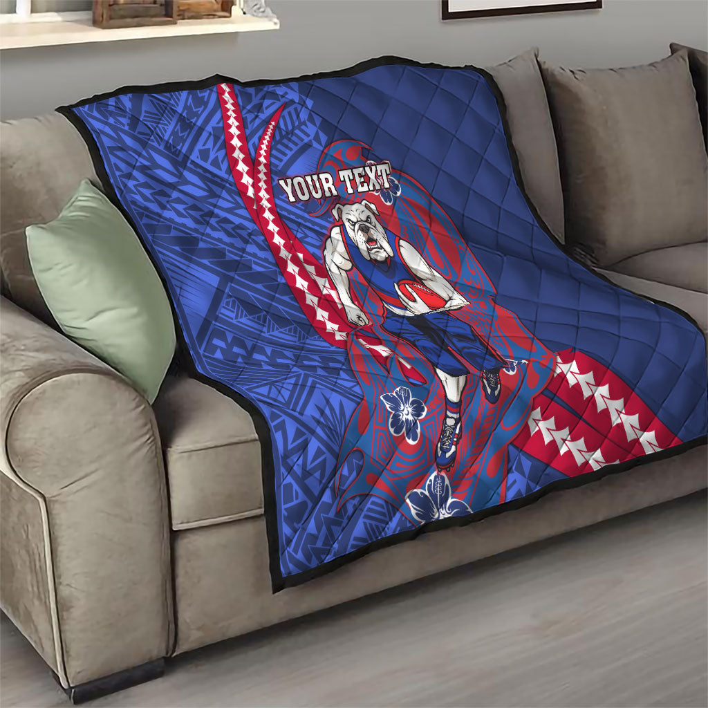 Personalized Western Bulldogs Quilt Polynesian Tribal Bulldog Mascot With Hibiscus Floral Art